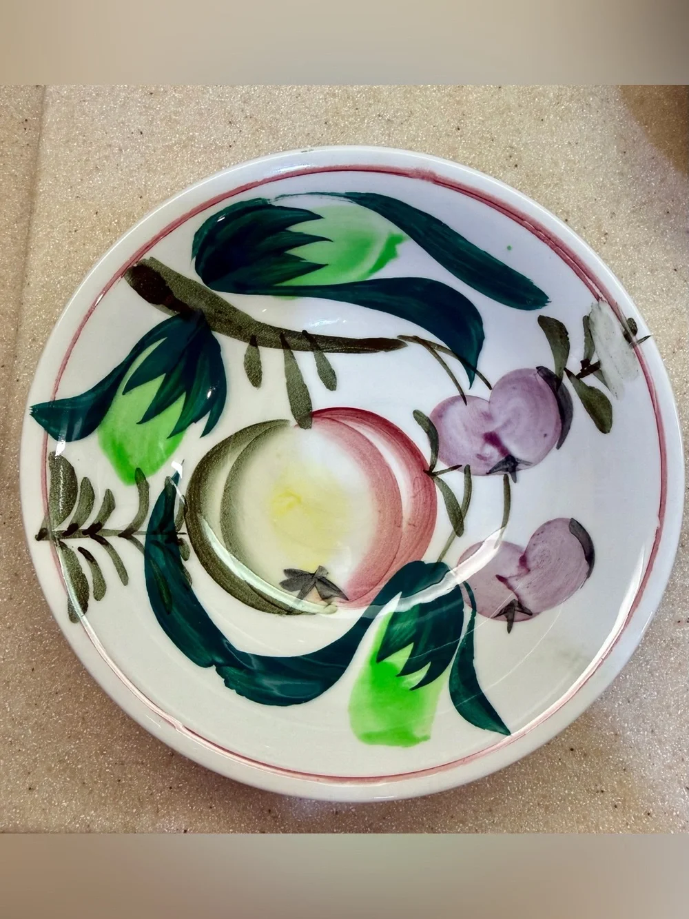 Hand-Painted Tropical Fruit Iron Stone Side Bowls set-4 Green Red Purple Yellow